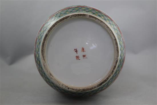 A Chinese famille verte rouleau vase, late 19th century, 45.5cm, restored